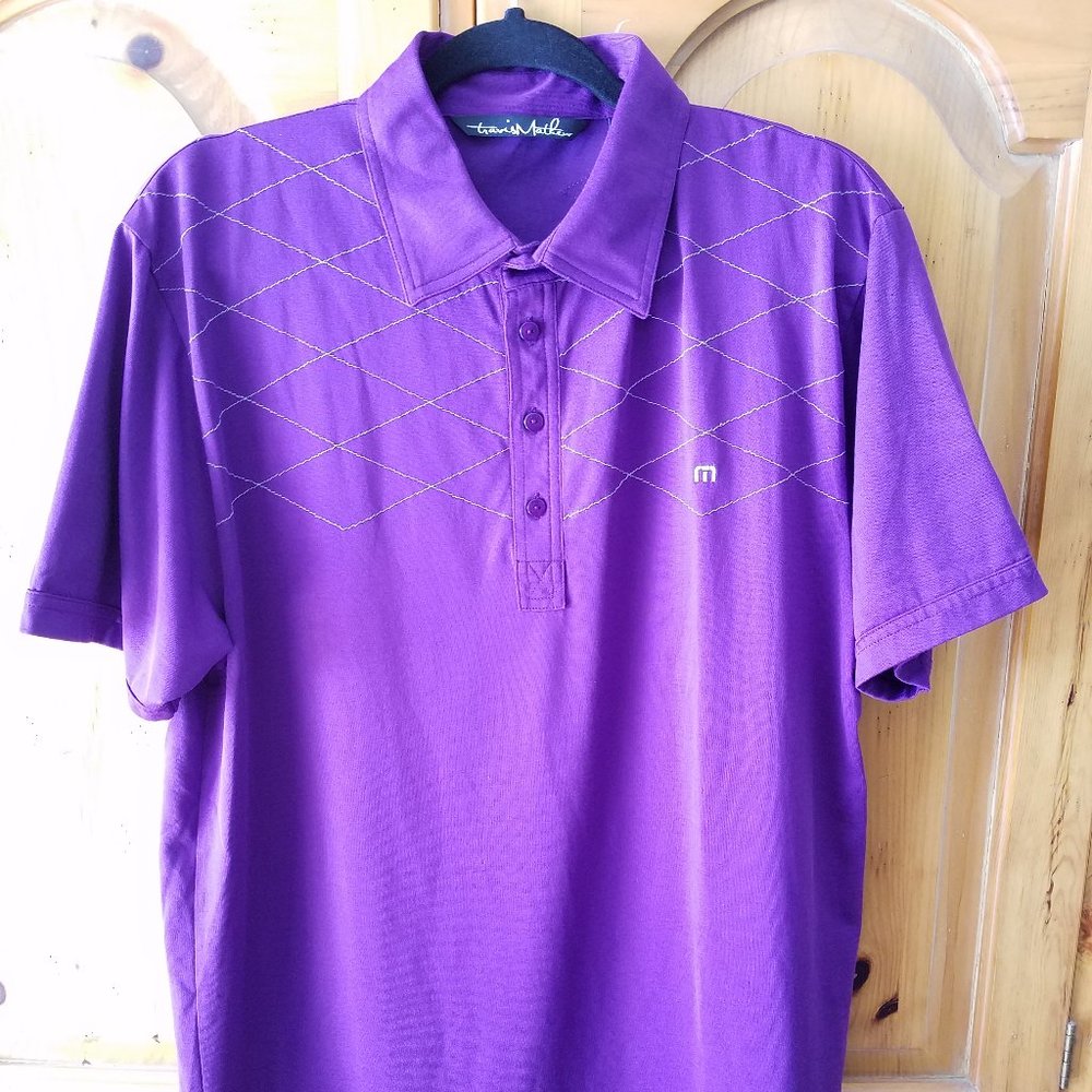Travis Mathew Mens Shirt Large Purple Logo Pullover Golf Polo